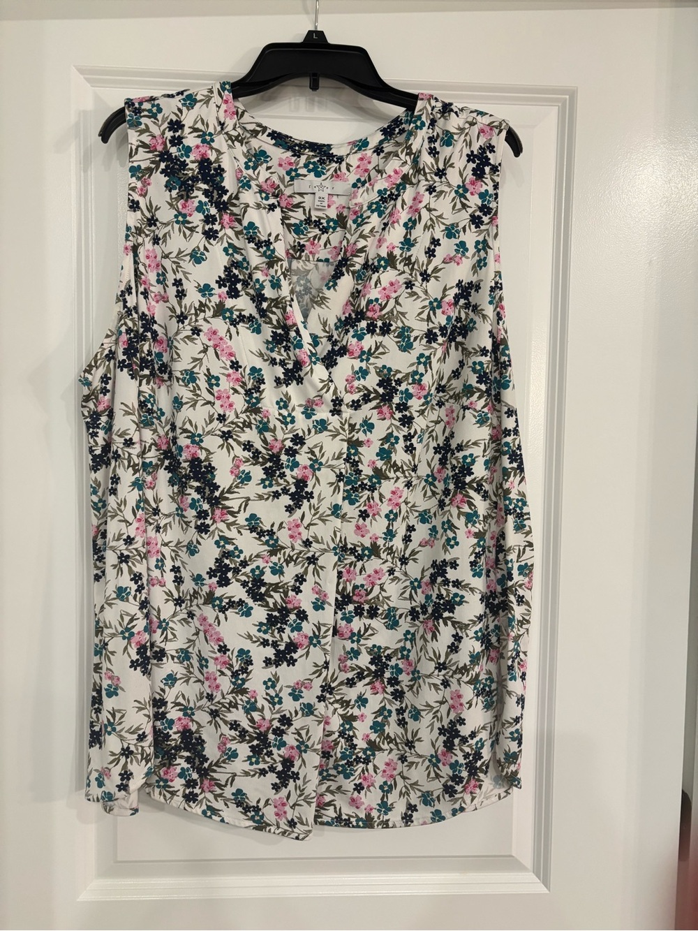 Fever Floral Sleeveless V-Neck Tunic - White, Pink & Teal